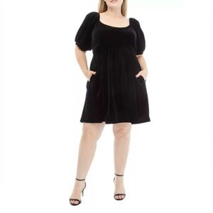 ENGLISH FACTORY
Plus Size Puff Sleeve Velvet Mini Dress